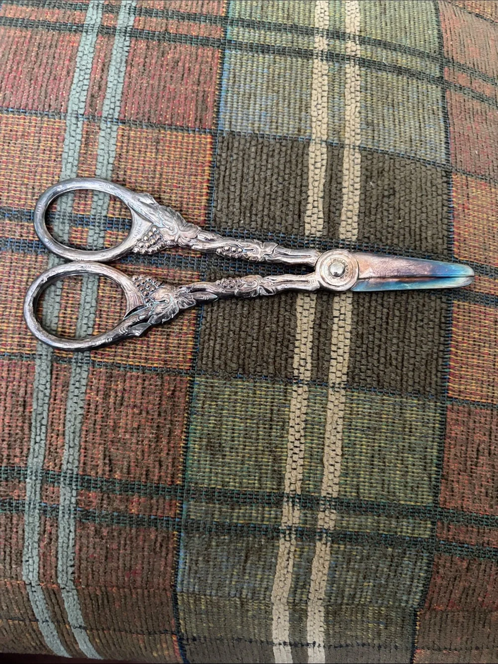 Pair of electroplated brass grape shears marked MEMA, Sweden